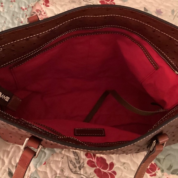 Dooney & Bourke Ostrich Leather Large Shopper Tote Cognac Brown & Wallet - Picture 4 of 11